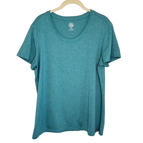 REI Co-Op Womens Heathered Teal Short Sleeve Scoop Neck T-Shirt, L - Picture 1 of 9
